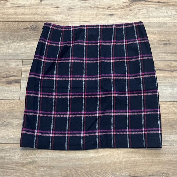 Talbots Pencil Skirt SZ 12 Wool Blend Plaid Navy Purple Side Zip Lined - Picture 7 of 7